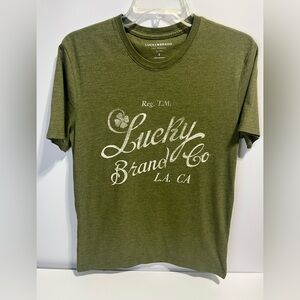☘️Lucky Brand Olive Green Graphic Tee Shirt Mens Small  - St. Patricks Day Shirt